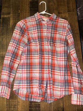 J. Crew Red Pink Blue Plaid Button-Down Shirt